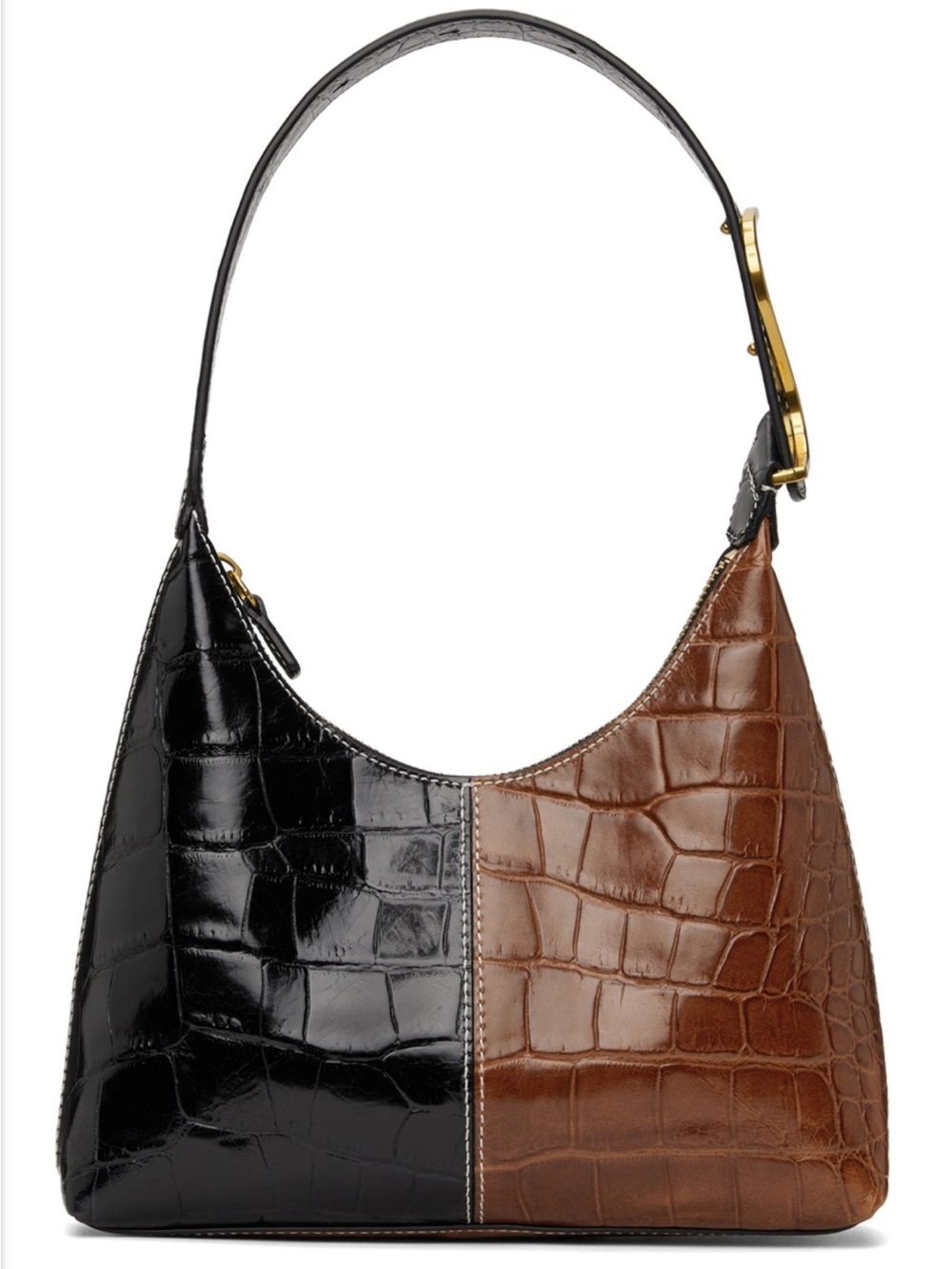 STAUD Black and Brown Croc embossed Scotty Bag